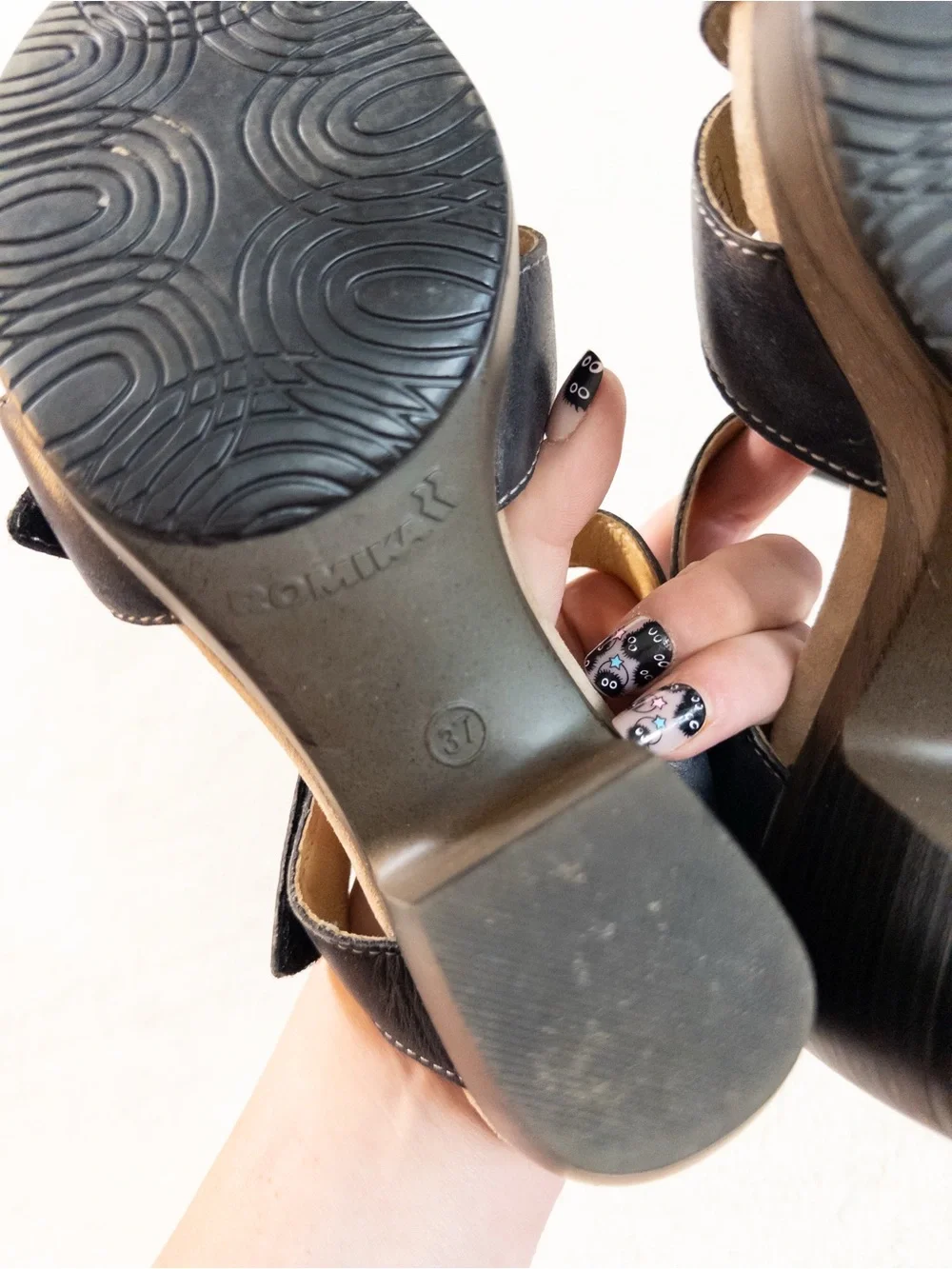 Romika Black Faux Leather Heeled Sandals Size 37 Women’s 6.5/7